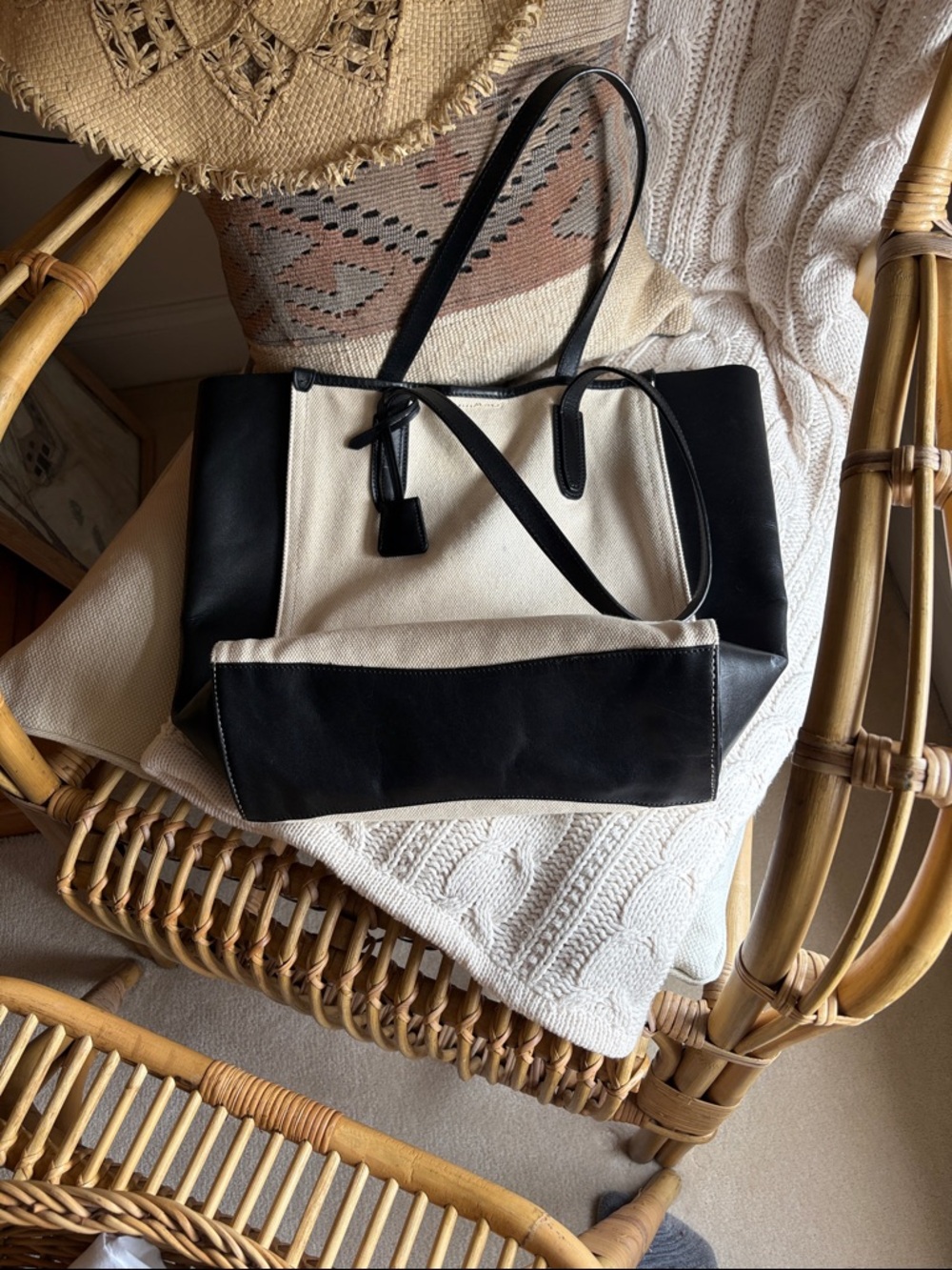 J Crew Canvas & Leather Tote Bag in Black and Cream - Picture 4 of 11